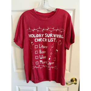 Christmas Tee Holiday Survival Checklist Size M Red Liquor Beer Wine More Liquor